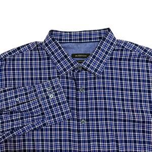 Bugatchi Shaped Fit Long Sleeve Button Down Shirt Blue Black White Plaid XXL